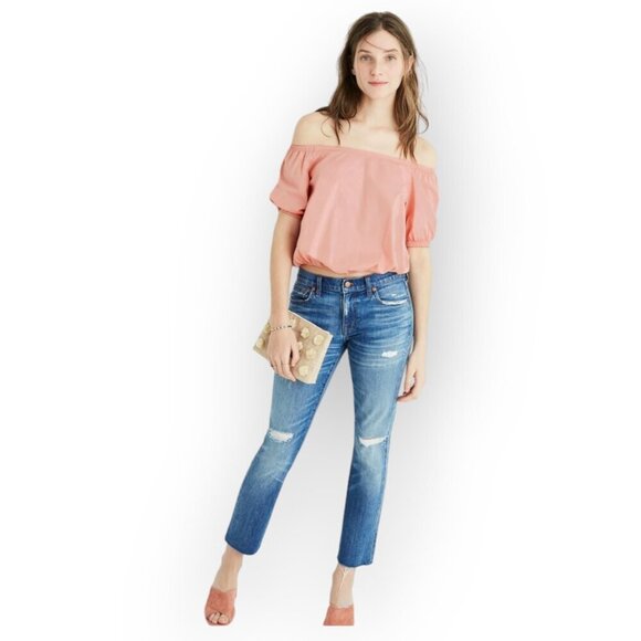 Madewell Pink Off-Shoulder Cotton Bubble Top XL - Picture 2 of 13